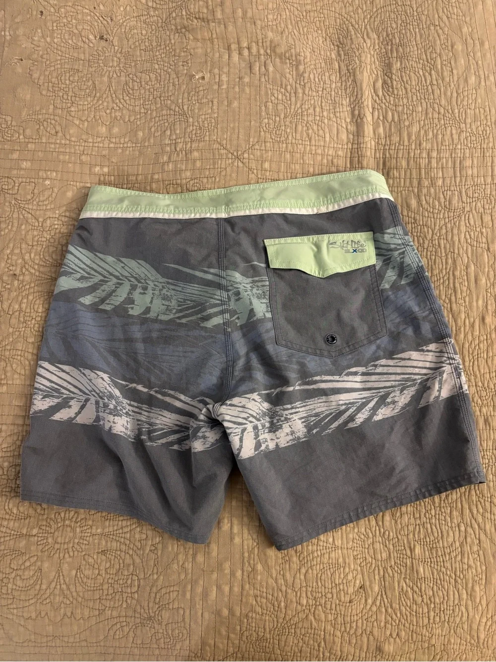 Salt Life Men's Gray Board Shorts with Mint Waistband